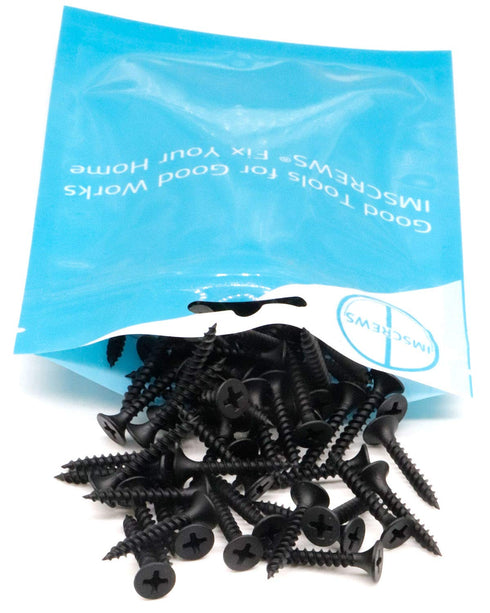 100pcs #6 x 1 Flat Head Phillips Drywall Screws, Carbon Steel 1022A, Black Phosphate