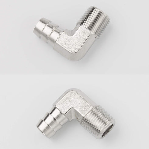LTWFITTING 90 Degree Elbow Stainless Steel 316 Barb Fitting, 1/2" ID Hose x 3/8" Male NPT (Pack of 5)