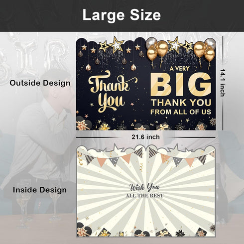 Large Thank You Card with Envelope, Jumbo Appreciation Card Black Gold, Giant Thank U Guest Book for Men Women Signing