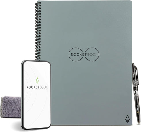 Rocketbook Core Reusable Spiral Notebook, Letter Size 8.5x11, Gray - Dotted Pages, App-Connected, Erasable