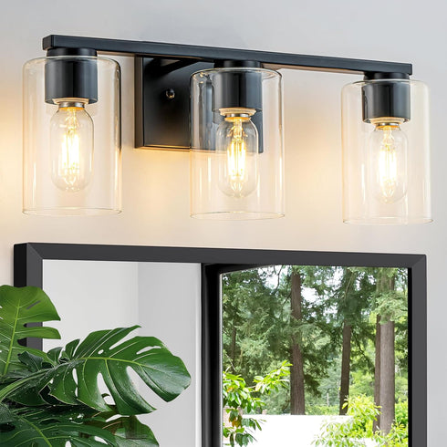 WILON Vanity Light Bathroom, 3 Light Black Modern Vanity Lights with Clear