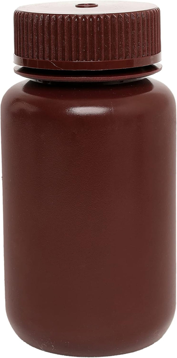 EISCO Reagent Bottle, Amber, 125mL - Wide Mouth with Screw Cap - HDPE for Labs
