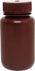 EISCO Reagent Bottle, Amber, 125mL - Wide Mouth with Screw Cap - HDPE for Labs