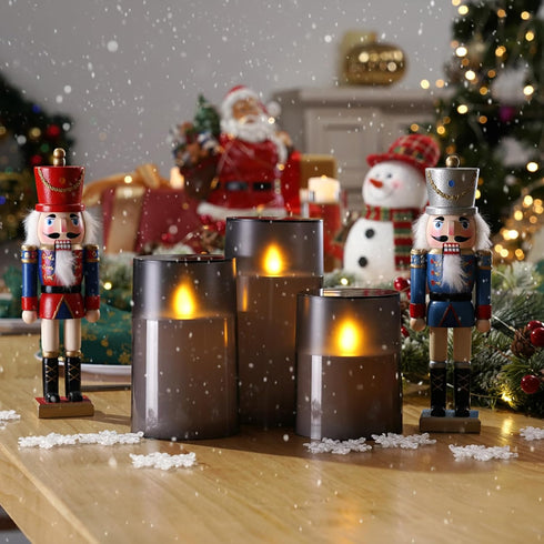 Set 3, Homemory Flameless Candles of Grey Acrylic LED Candles Upgraded Realistic Battery Operated Flames with Remote