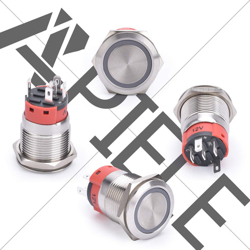 APIELE 19mm Momentary Push Button Switch On Off Stainless Steel with 12V LED Angel Eye Head for 19mm Mounting Hole