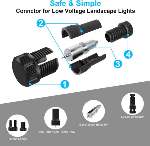 6 Pack Low Voltage Landscape Light Wire Connector Outdoor 14-20 Gauge Cable Connectors for Landscape Path Lights Work with Malibu Paradise Moonrays and More by Fntek