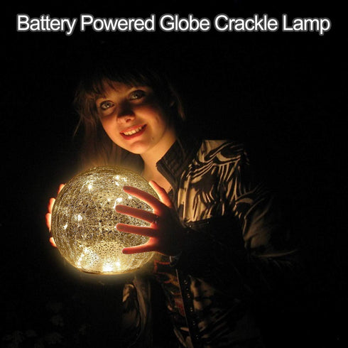 Mercury Crackle LED Glass Globe Ball Lamp with Timer, Battery Operated Night Light for Girls, Birthday