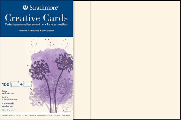 Strathmore Creative Cards, Ivory with Deckle Edge, 5x6.875 inches, 100 Pack, Envelopes