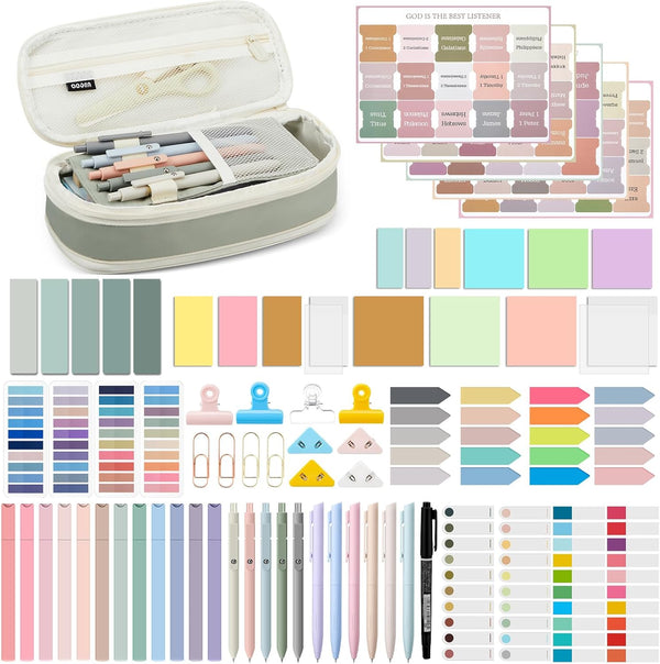 Chiisong 73 Pcs Aesthetic Bible Study Supplies - Bible Journaling Kit with Highlighters, Sticky Notes, Gel Pens &
