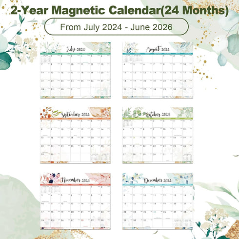 Magnetic Calendar 2024-2026 for Fridge, 2-Year Refrigerator Calendar, 8''x10'' Easy Organizing Calendar