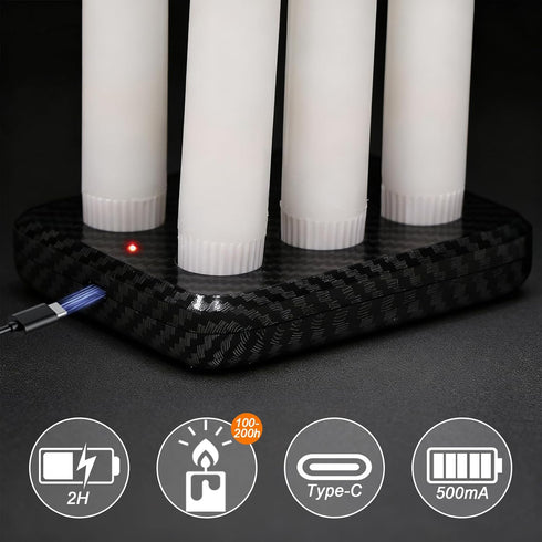 6 Rechargeable Flameless Taper Candles with Charging Station & Remote Timer, Pcs Real Wax LED Taper Candles, Battery
