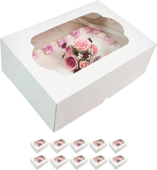Global Sugar Art 10-Count Quarter Sheet Cake Box with Window, Sturdy, AutoPopup