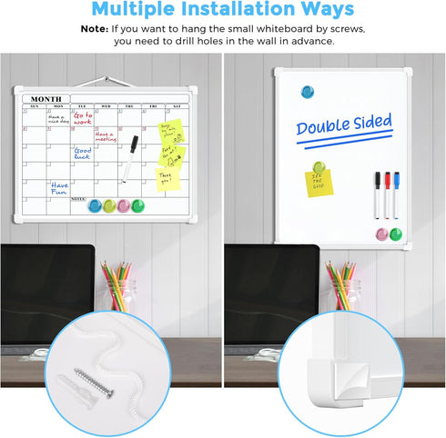 MaxGear Monthly Calendar Dry Erase Board, 16"x12" Small Hanging Double-sided White Board for Planning, Memo
