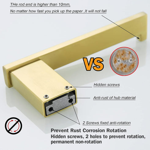 RANDOM Brushed Gold Toilet Paper Holder, Modern SUS 304 Stainless Steel Bathroom Tissue Roll Holder