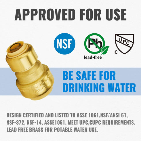SUNGATOR 3/4-Inch by 1/2-Inch Reducing Coupling, Push Fit Straight Coupling, No Lead Brass Pipe Fittings (2-Pack)