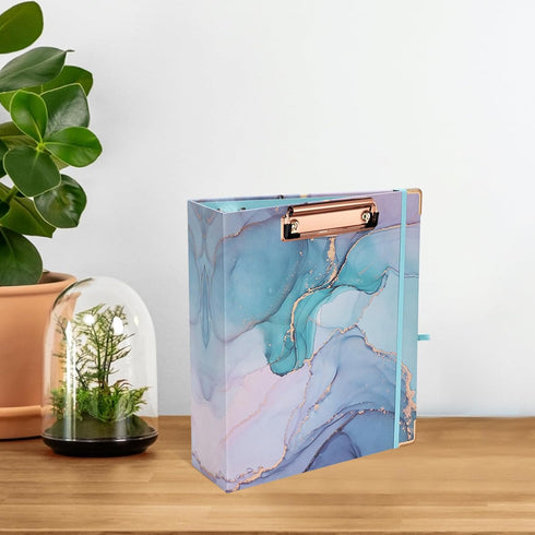 Mini Binder with Clipboard, 3 Ring 2 Inch for 5.5" x 8.5" Paper, A5 Binders with 5-Tab Dividers, Green Marble