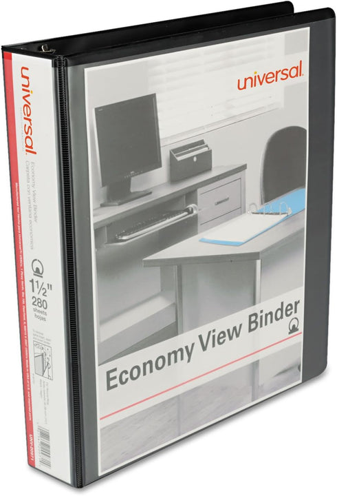 Universal 20971 Economy Round Ring View Binder, 1-1/2-Inch Capacity, Black