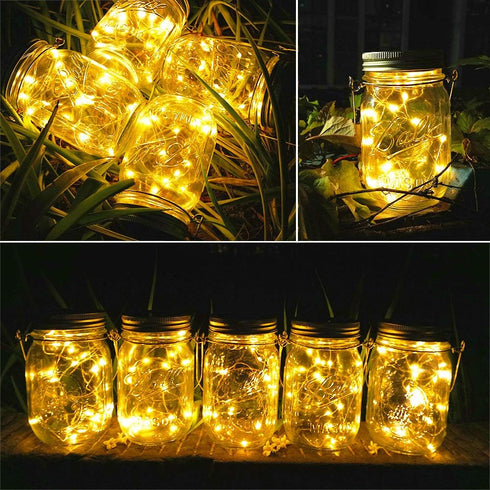 Solar Mason Jar Lights, 8 Pack 15 LED Waterproof Fairy Firefly Jar Lids String Lights (No Jars)