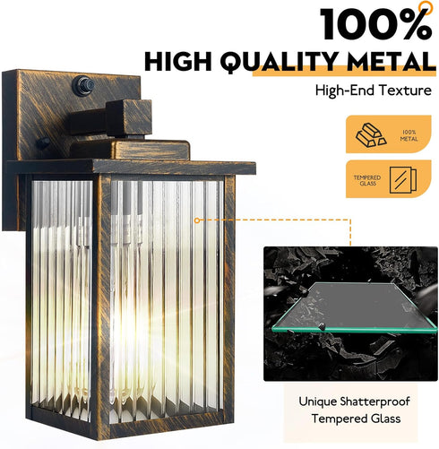 Outdoor Wall Light with Dusk to Dawn Sensor, Waterproof Exterior Light for House Porch and Garage, Black Brush Gold