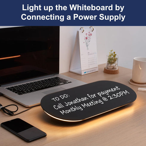 TSJ OFFICE Glass Desktop Whiteboard, 17 X 7 Inches Small Dry Erase Board with Warm Light, Desk Organizers for Office