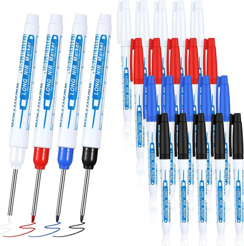 SATINIOR 20 Pcs Deep Hole Marker Pens, Waterproof Deep Reach Markers for Carpenters, Builders, Construction, 4 Ink