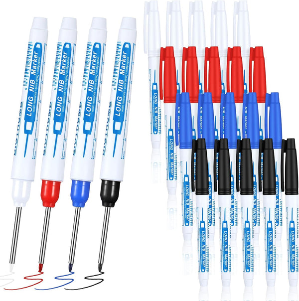 SATINIOR 20 Pcs Deep Hole Marker Pens, Waterproof Deep Reach Markers for Carpenters, Builders, Construction, 4 Ink
