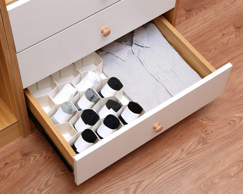Honeycomb Drawer Organizer and Divider, 32 Pieces for Underwear, Socks, Ties, Office Supplies (White)