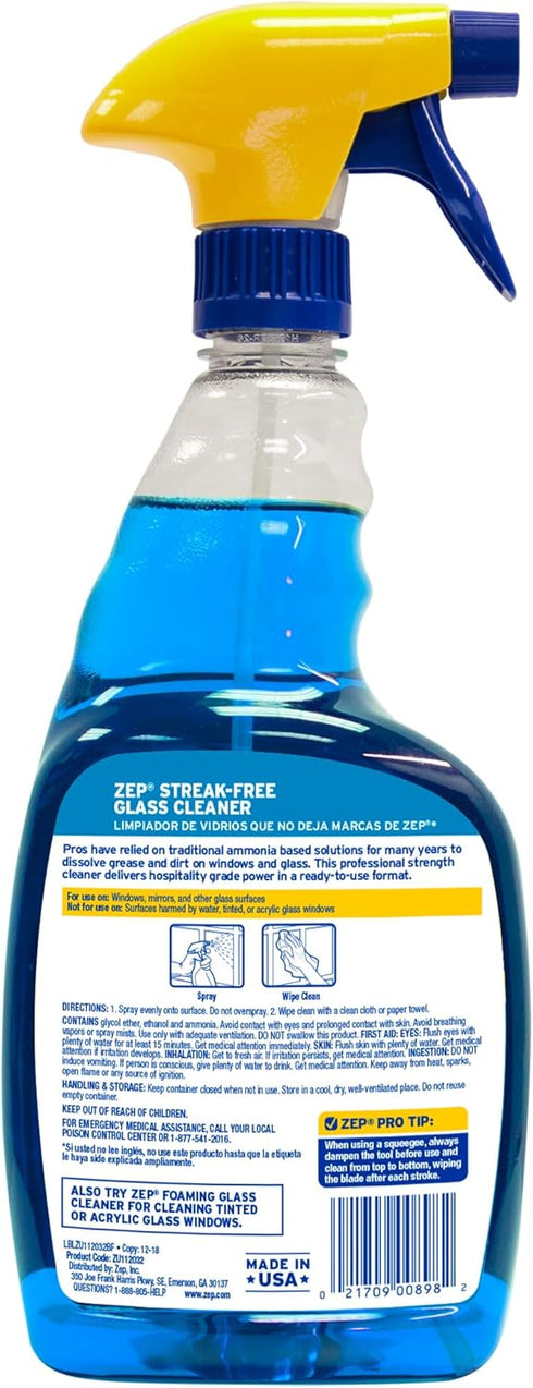 32 Oz 12) ZU112032- Zep Streak-Free Glass Cleaner - (Case of Professional Grade Formula that Cleans Dirt, Fingerprints