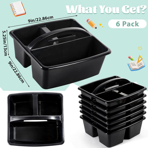 6 Pack 3 Classroom Caddy with Handle Plastic Storage Caddy Organizer with Compartments Desk Caddies Holder Portable