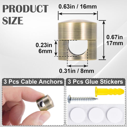 Lekgavd 3 Sets Phone Charger Cord Holder, Metal Cable Anchors for Nightstand, Adhesive Cord Clip Cable Organizers, Wire