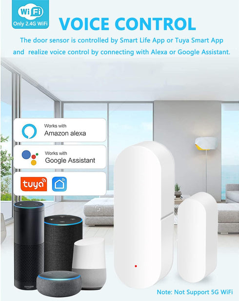 WiFi Door Sensor, Smart Window Contact Sensor for Home Security, Compatible with Alexa and Google Assistant, 1 Pack