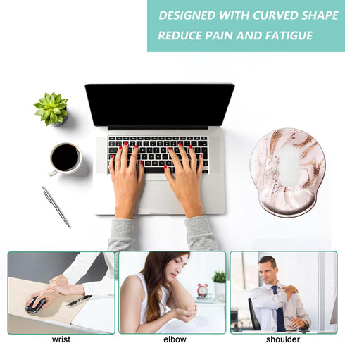 Mouse Pad with Wrist Support, Ergonomic Memory Foam Cushion, Non-Slip Rubber Base for Home Office Computer Laptop