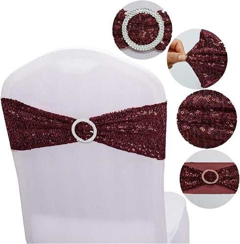 25 Dimatic PCS Stretch Sequin Chair Sashes Chair Stretchy Spandex Bands for Wedding Reception Events Banquets Chairs