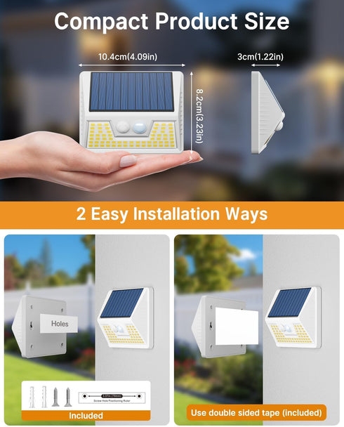 2Pack 3000K Light/3 IP65 vighep White Solar Lights Outdoor Motion Sensor, Warm Lighting Modes, Waterproof Solar Powered