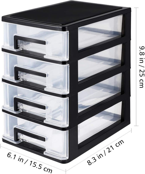 SEWACC Plastic Drawers, 4-Layer Small Drawer Organizer, Desktop Organizer with Transparent Drawers, Office Supplies