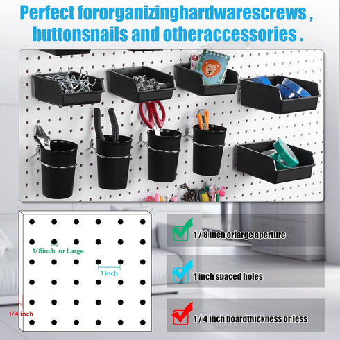 Roowest 60 Pcs Pegboard Cups Set, Pegboard Wall Organizer with Hooks and Loops, Office Storage Garage Craft Workshop