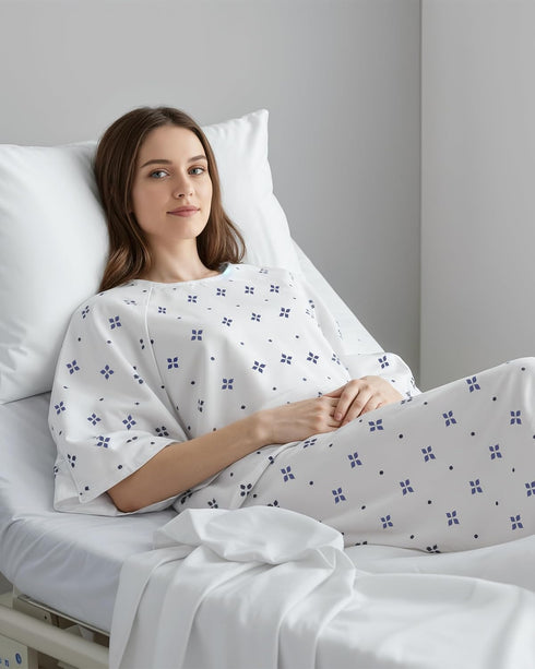 4 Pack 2XL, Pack 4, Utopia Care Unisex Hospital Gowns, Extra Long Length Patient Gowns for Women and Men with Back Tie