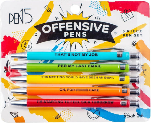 Funny Offensive Pens, 5 Piece Set of Snarky Ballpoint Pens with Funny Sayings for Adults, Office Gag Gift