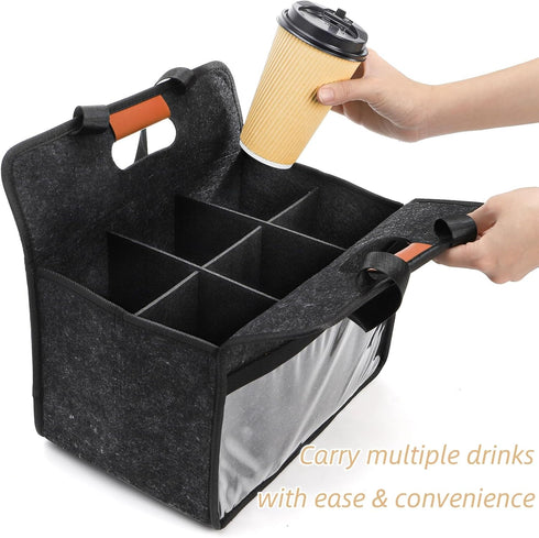 2 Pack 6 ZOOFOX Insulated Drink Carrier with Handle, Cup Portable Drink Carrier for Car, Reusable Folding Coffee Cup