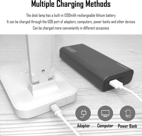 kvppvt LED Double Head Desk Lamp, Rechargeable Portable Table Lamp, Adjustable Light Color and Brightness, USB Powered