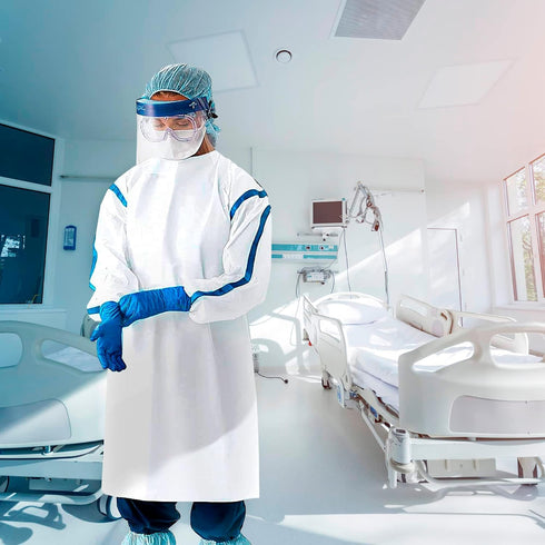 5 Pack 35 AMZ Medical Supply White Disposable Isolation Gown, X-Small. GSM SMS PPE Gowns. Personal Protective Equipment