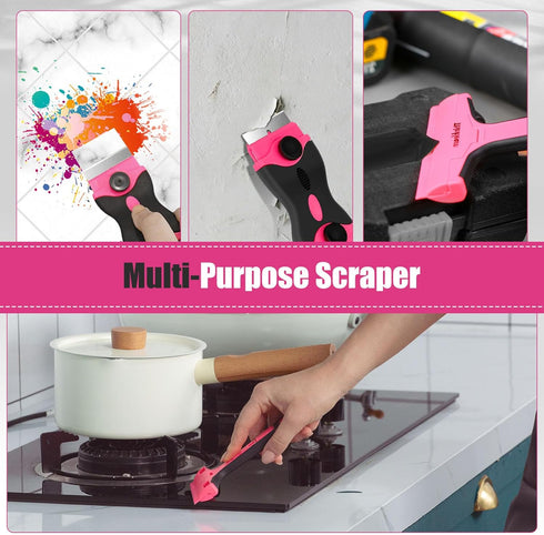 Razor Blade Scraper Tool, 2Pcs Pink Razor Scraper with 40Pcs Replacement Blades, Glass Scraper for Removing Decals,