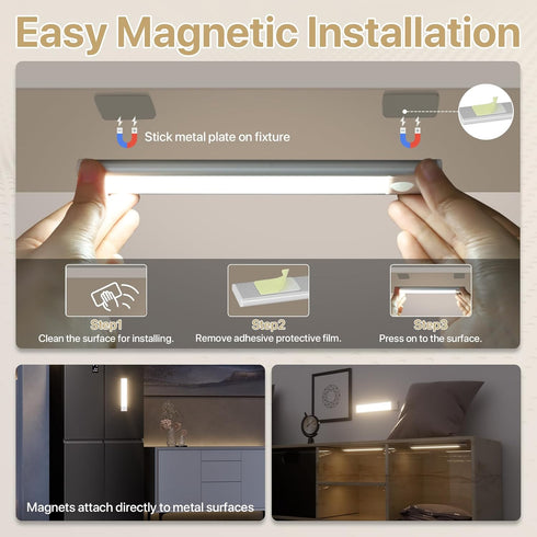 8inch 3 Dimmable, Closet Counter 2 Pack ORALUCE Under Cabinet Lighting Rechargeable Magnetic, LED Motion Sensor Light