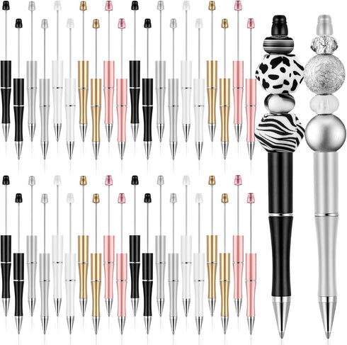 Crtiin 50 Pcs Plastic Beadable Pen, Bulk Shaft Ink Ballpoint Pens for DIY Making Gift Office Supplies