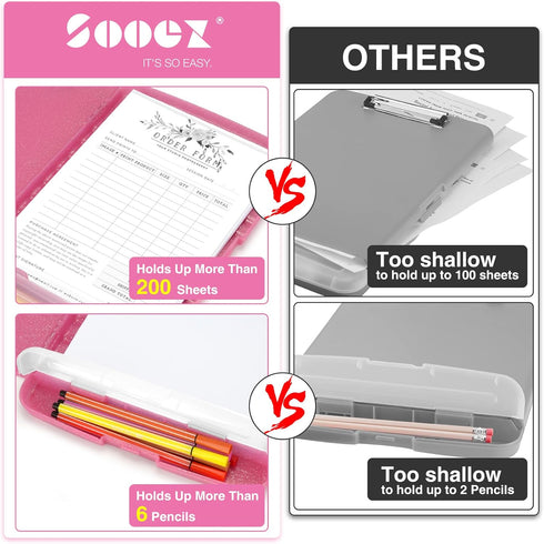 Sooez Glitter Clipboard with Storage, High Capacity Storage Clipboard with Pen Holder, Cute Clip Boards 8.5x11 with Low Profile Clip, Sparkle Plastic Clipboard Case Box for Women & Kids, Side Opening by Sooez