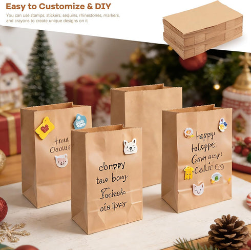 50 Pack 4 Lb 9.57" 5.12"3" BadenBach Brown Paper Lunch Bags, Small Bread Bags Bulk, Heavy Duty Kraft Paper Sacks
