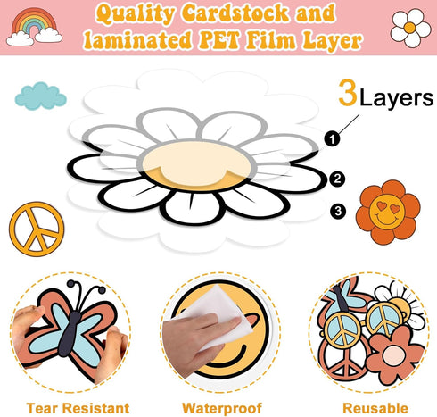 Classroom Bulletin Board Decoration Set with Welcome Banner for Boho Hippie Groovy Theme, Kindergarten to Middle School