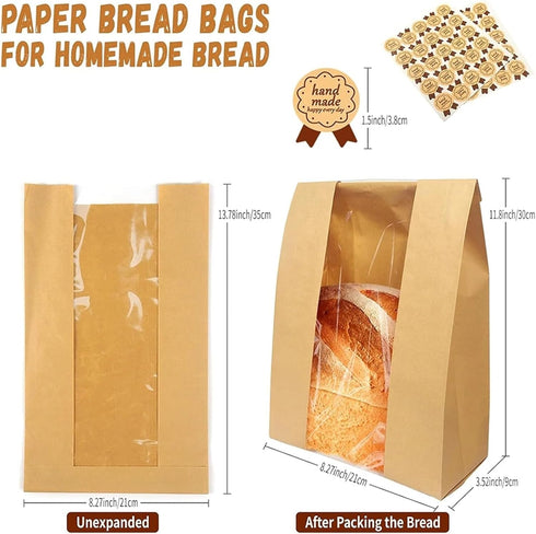 Dnyucen 100pcs Sourdough Bread Bags Large Bread Bags for Homemade Bread Sourdough Paper Storage Bags Bakery Bags