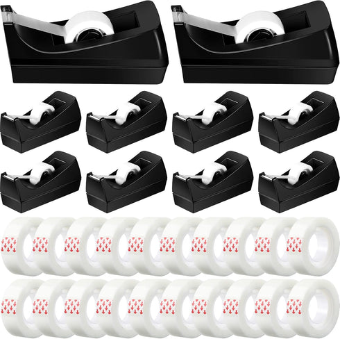 Yahenda 10 Pack Desktop Tape Dispenser Non Skid Base with Invisible Tape Refills 0.7 x 985 Inches for Office Home School