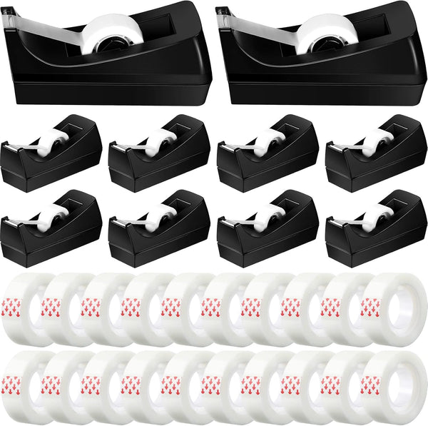 Yahenda 10 Pack Desktop Tape Dispenser Non Skid Base with Invisible Tape Refills 0.7 x 985 Inches for Office Home School
